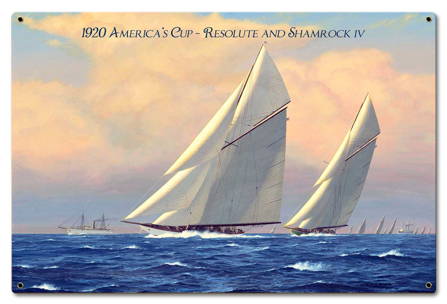 1920 AM Cup Resolute Shamrock IV Vintage Sign