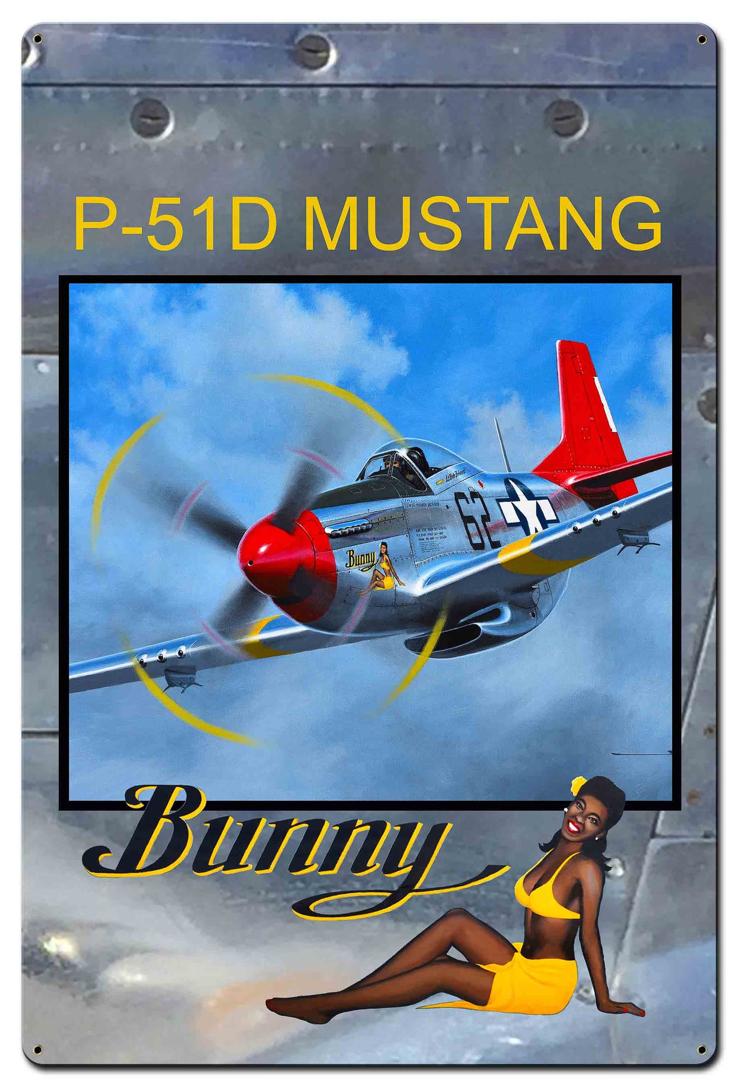 Bunny on P-51 Cowl 24 X 36 vintage metal sign