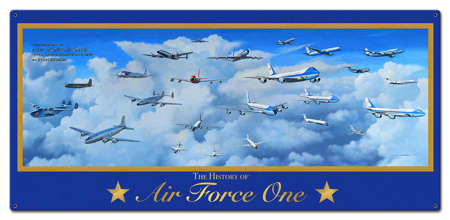 History of Air Force One 21 X 10 vintage metal sign