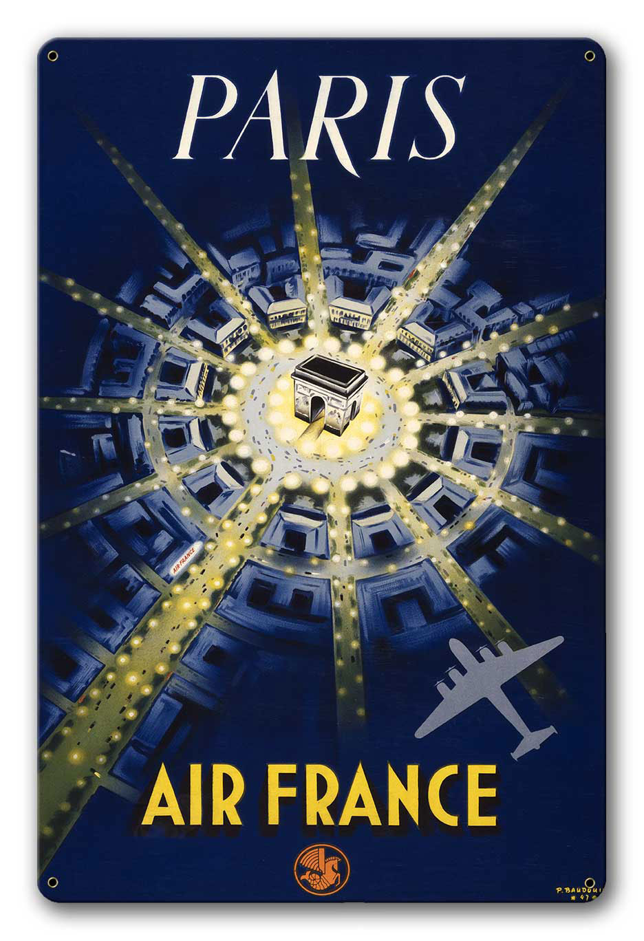 Paris Travel Air France Vintage Metal Sign