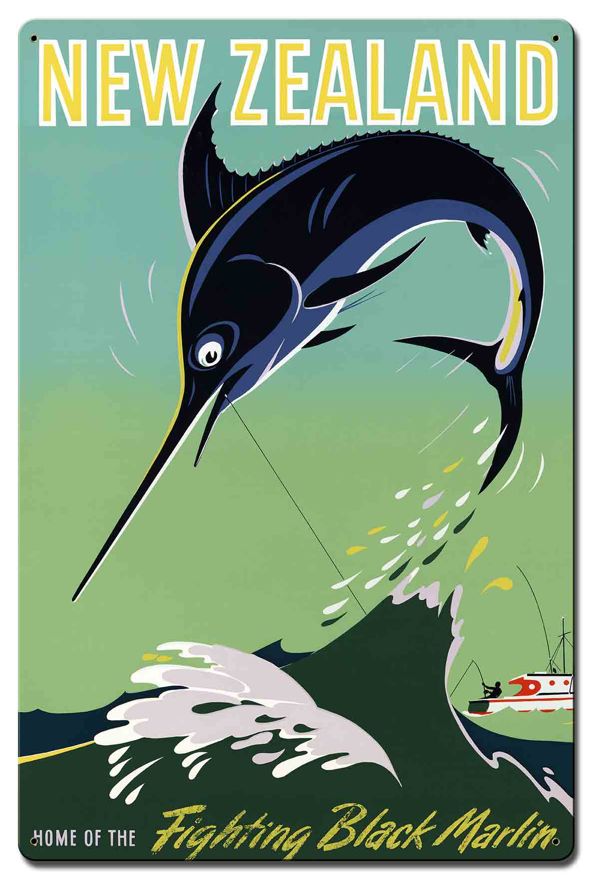 New Zealand Fighting Black Marlin 16 X 24 vintage metal sign