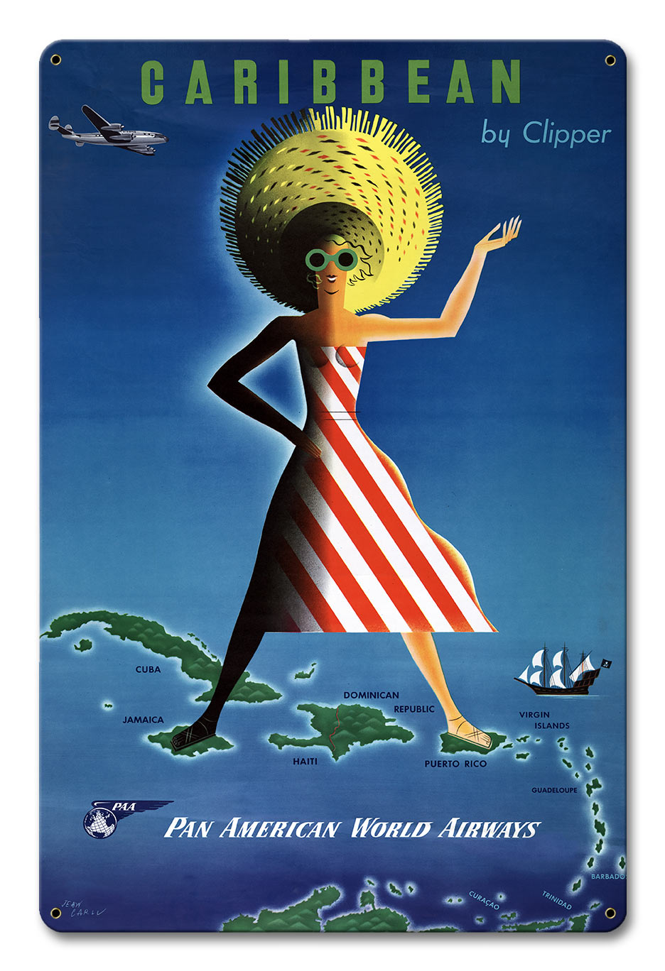 Caribbean By Clipper 12 X 18 vintage metal sign