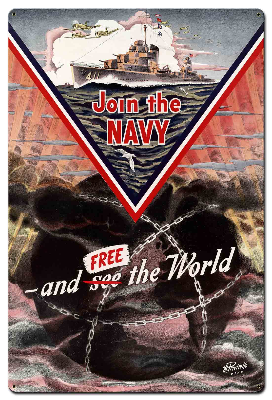 Join The Navy and Free The World 24 X 36 vintage metal sign