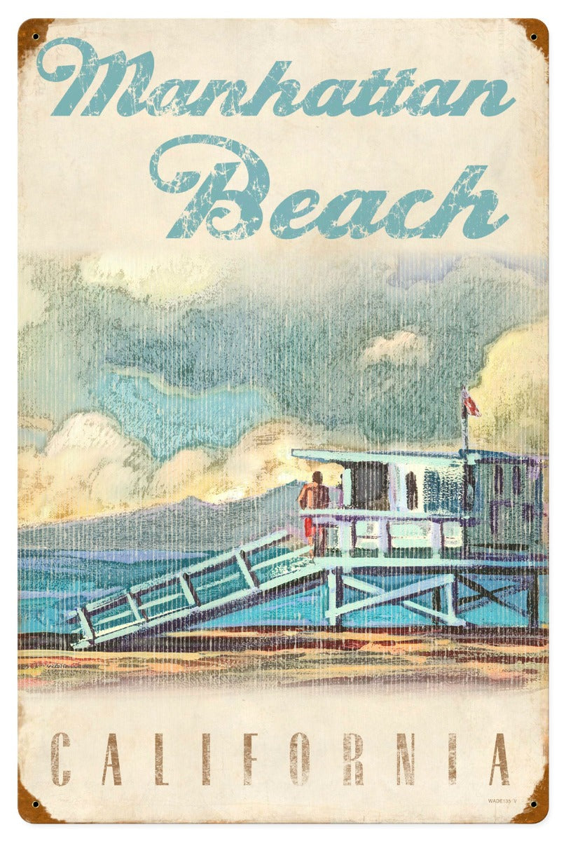 WADE135-PG - 16 X 24 SATIN METAL SIGN - MANHATTAN BEACH TOWER