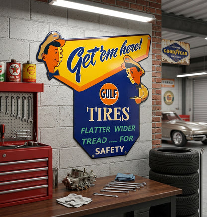 Gulf Tire Get 'em here! Metal Sign - RVG5769S