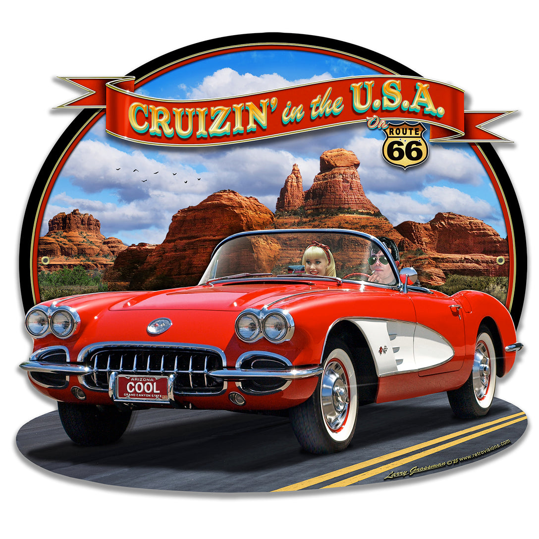 LGC804 - Corvette 1958 Vette Cruizin USA  Available In Two Sizes by artist Larry Grossman