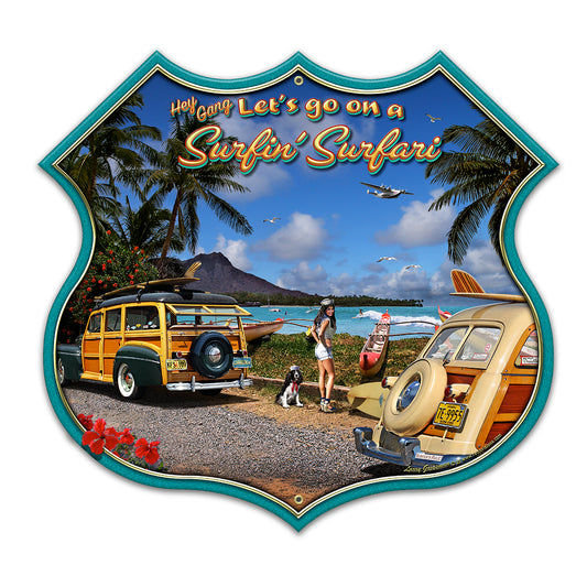 LGC811 - Surfin Safari Shield AVAILABLE IN Two  SIZES  by artist Larry Grossman