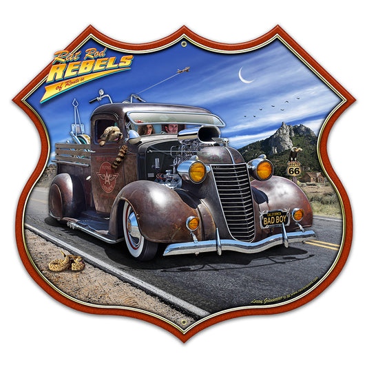LGC812 - Rat Rod Rebels Shield  Available In Three Sizes by artist Larry Grossman