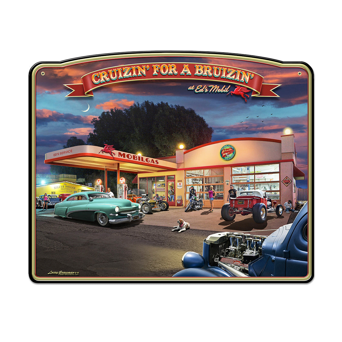 LGC824 - Cruizin for a Bruizin Metal Sign Available in 3 Sizes by artist Larry Grossman