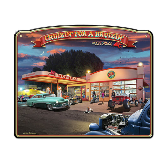 LGC824 - Cruizin for a Bruizin Metal Sign Available in 3 Sizes by artist Larry Grossman