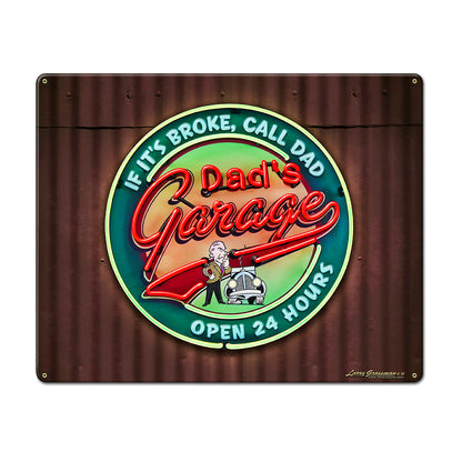LGC827 - Dad's Garage Tin Wall Backing  Metal Sign AVAILABLE IN TWO SIZES by artist Larry Grossman