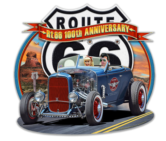 LGC835 - Route 66 Anniv. '32 Metal Sign  18x17 by artist Larry Grossman