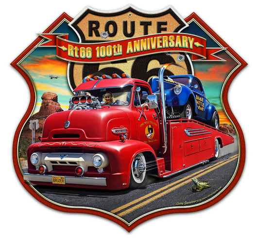 LGC836 - Route 66 Anniv. Ford Truck Metal Sign 18x17 by Larry Grossman
