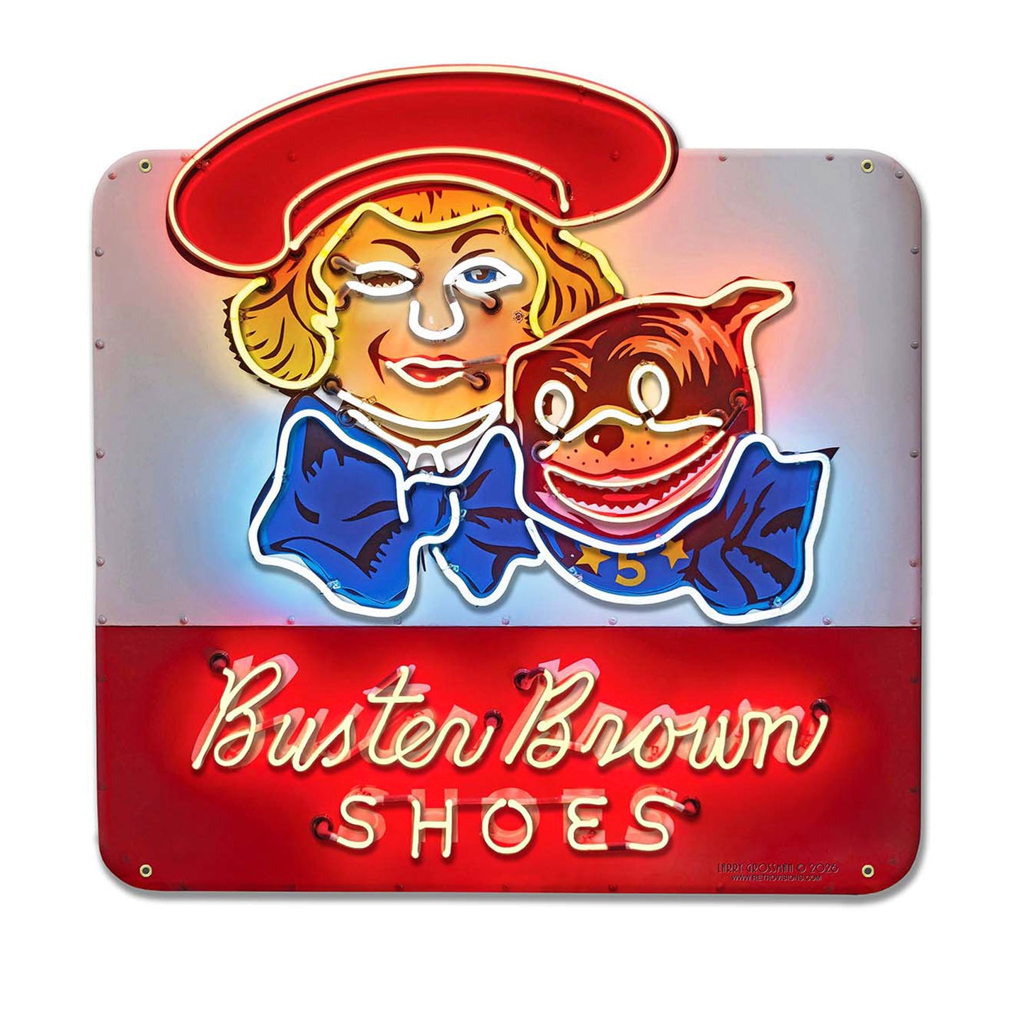 Buster Brown Neon - By Larry Grossman Metal Sign - 2 Sizes Available