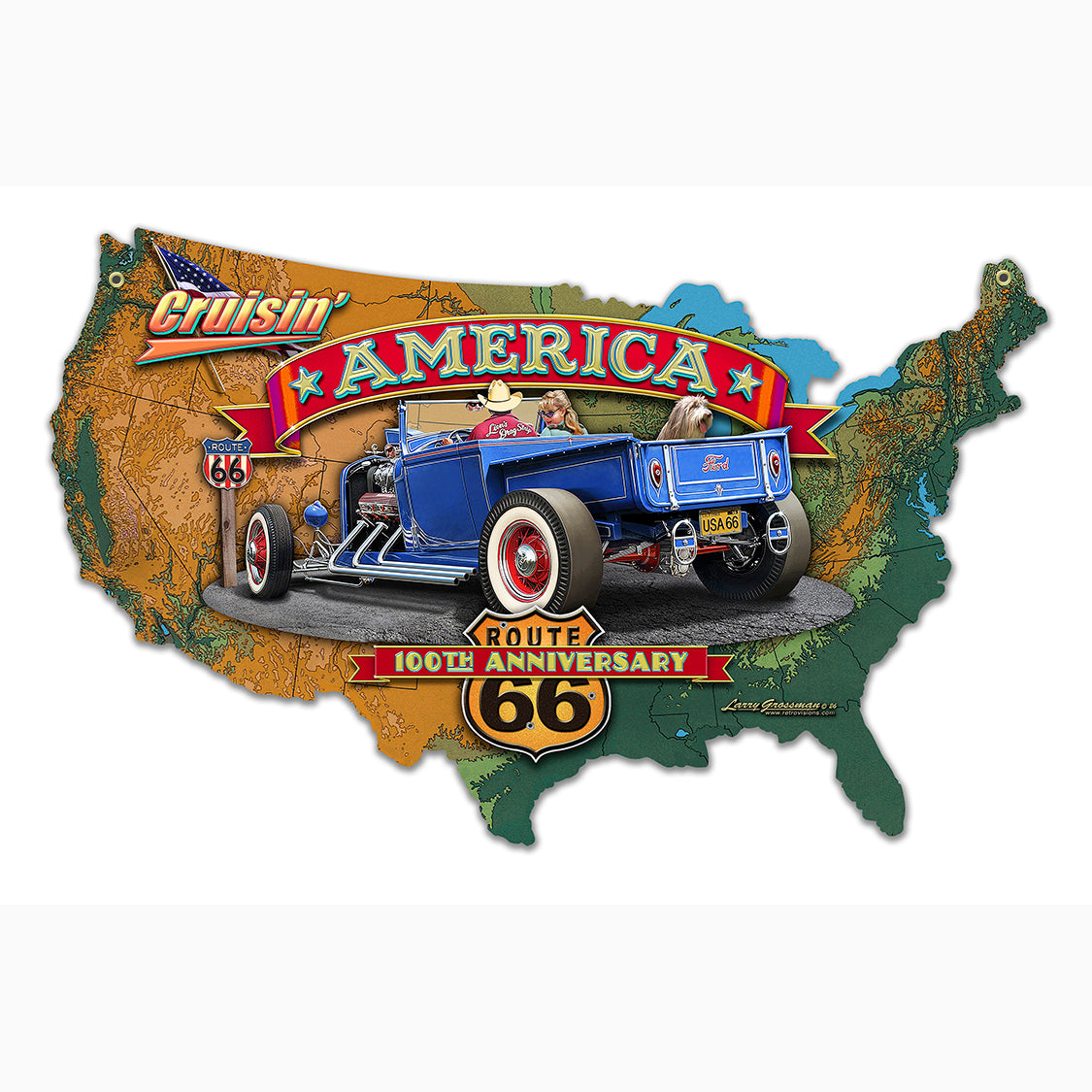 Route 66 100th Anniversary American Map LGC853  3 Sizes Available