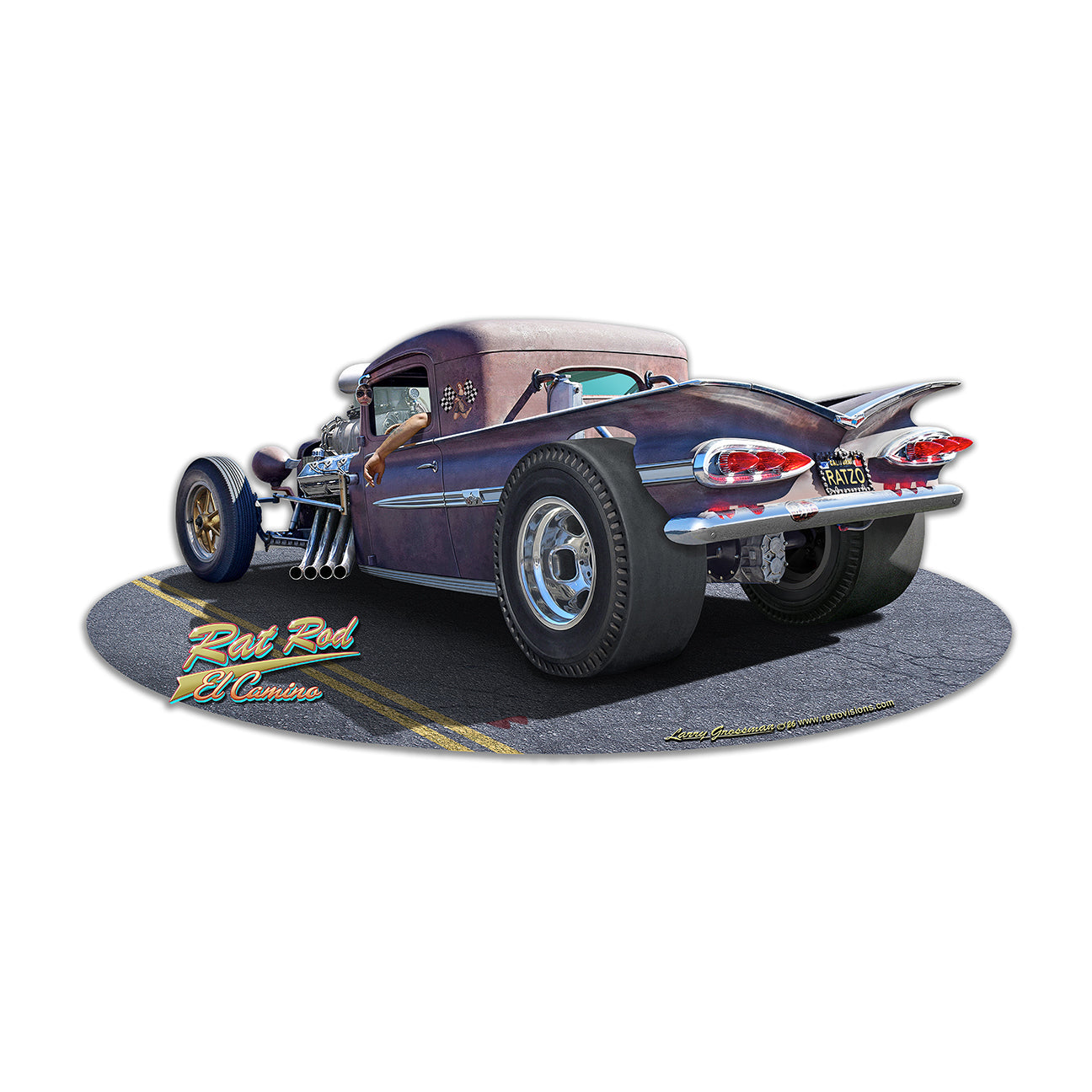 Rat Rod El Camino Laser Cut from the Larry Grossman Licensed Collection Available In Two Sizes LGC856
