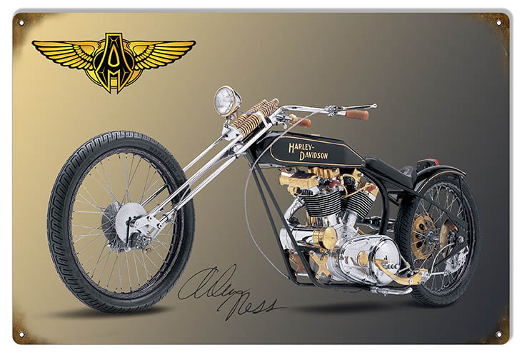 Custom Made Arlen Ness Black And Gold Motorcycle Sign RG6755