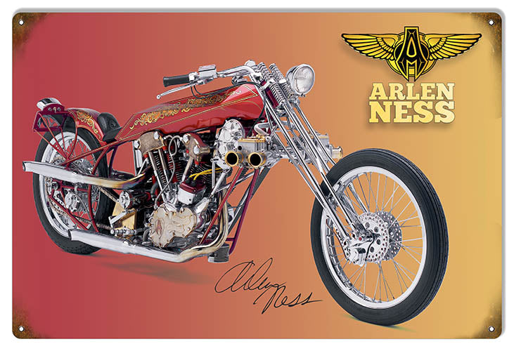 Custom Made Arlen Ness Light Red Motorcycle Sign RG6756