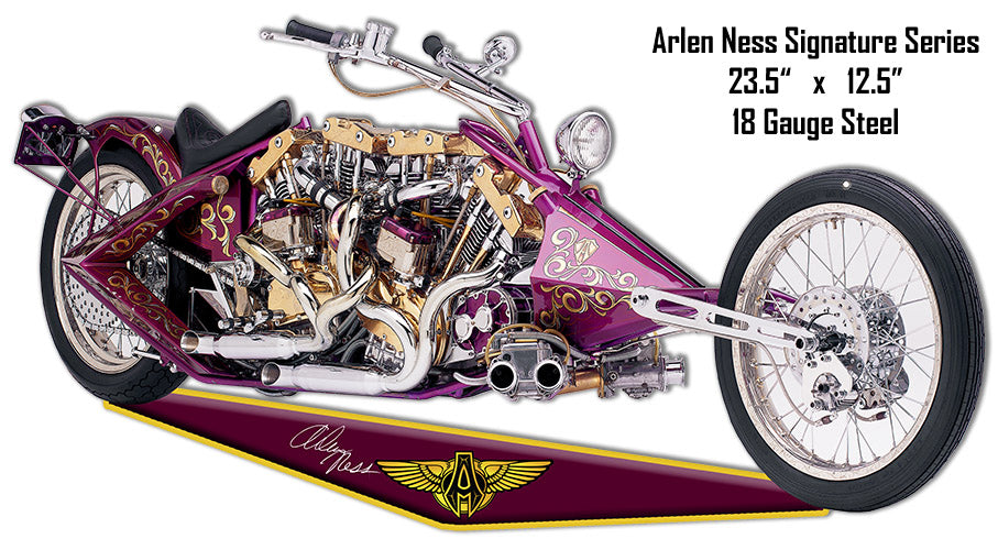 Maroon Arlen Ness Motorcycle Reproduction Cut Out Sign 12.5x23.5 RG8468S