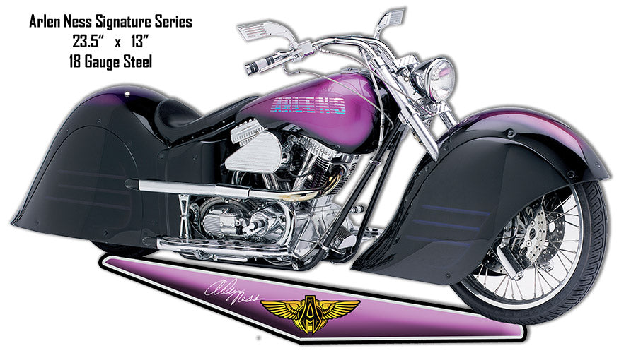 Purple Arlen Ness Laser Cut Out Motorcycle Reproduction Sign 13x23.5 RG8470S