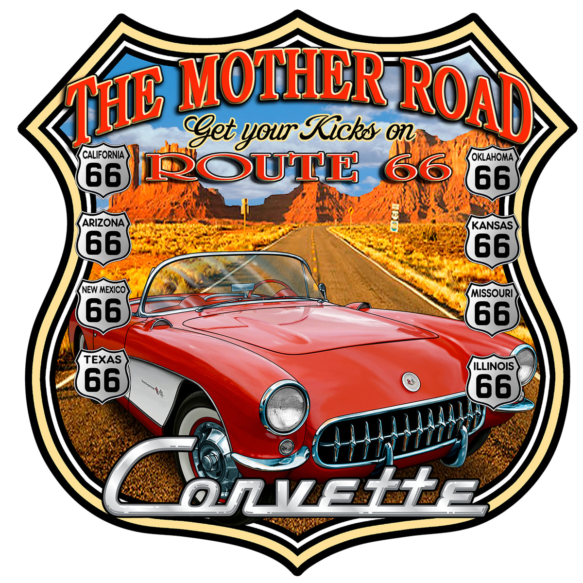Corvette Route 66 Garage Shop By Steve McDonald Sign 15x15