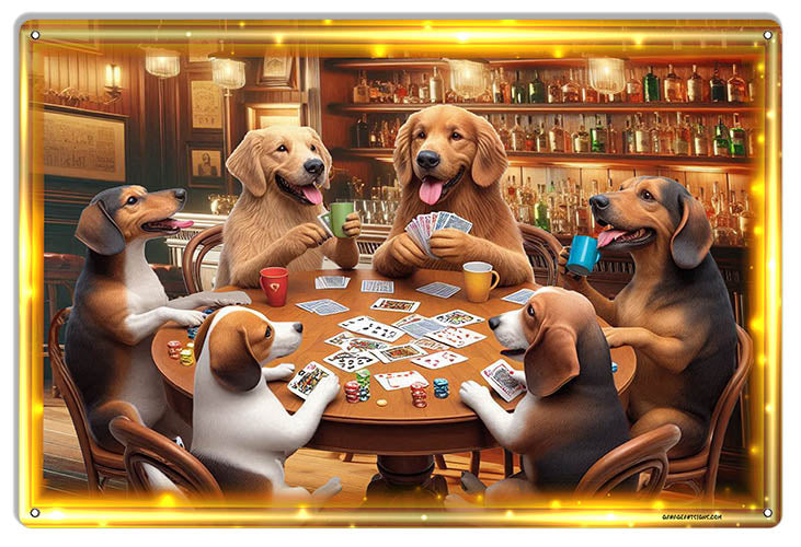Dogs Playing Cards - 12x18 Metal Sign - RVG5730S