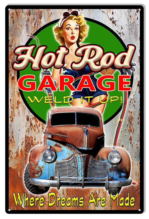 Hot Rod Garage "Weld It Up!" - 12x18 metal sign - RVG5738
