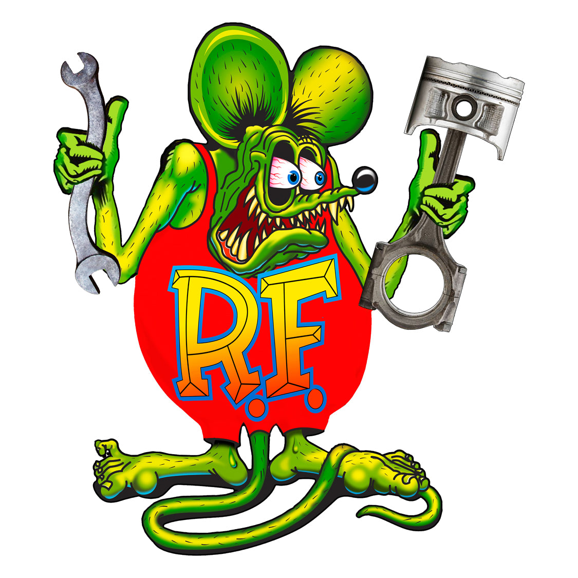 Rat Fink holding wrench and piston Metal Sign