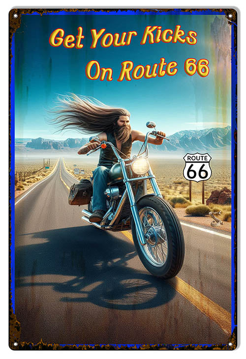 Get Your Kicks on Route 66 , Biker - 12x18 Metal Sign - RVG5768