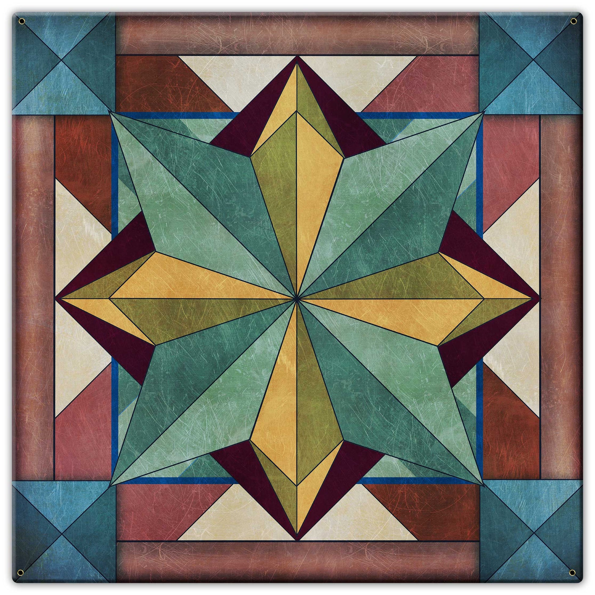 8 Point Quilt Aqua Burgundy Tones Metal Sign 24in X 24in  - PLASMA