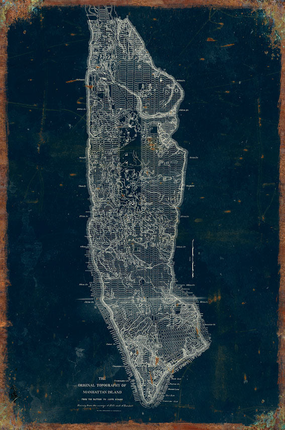 ARM235 - 16 X 24 SATIN - MANHATTAN TOPOGRAPHIC MAP NVY/CRM