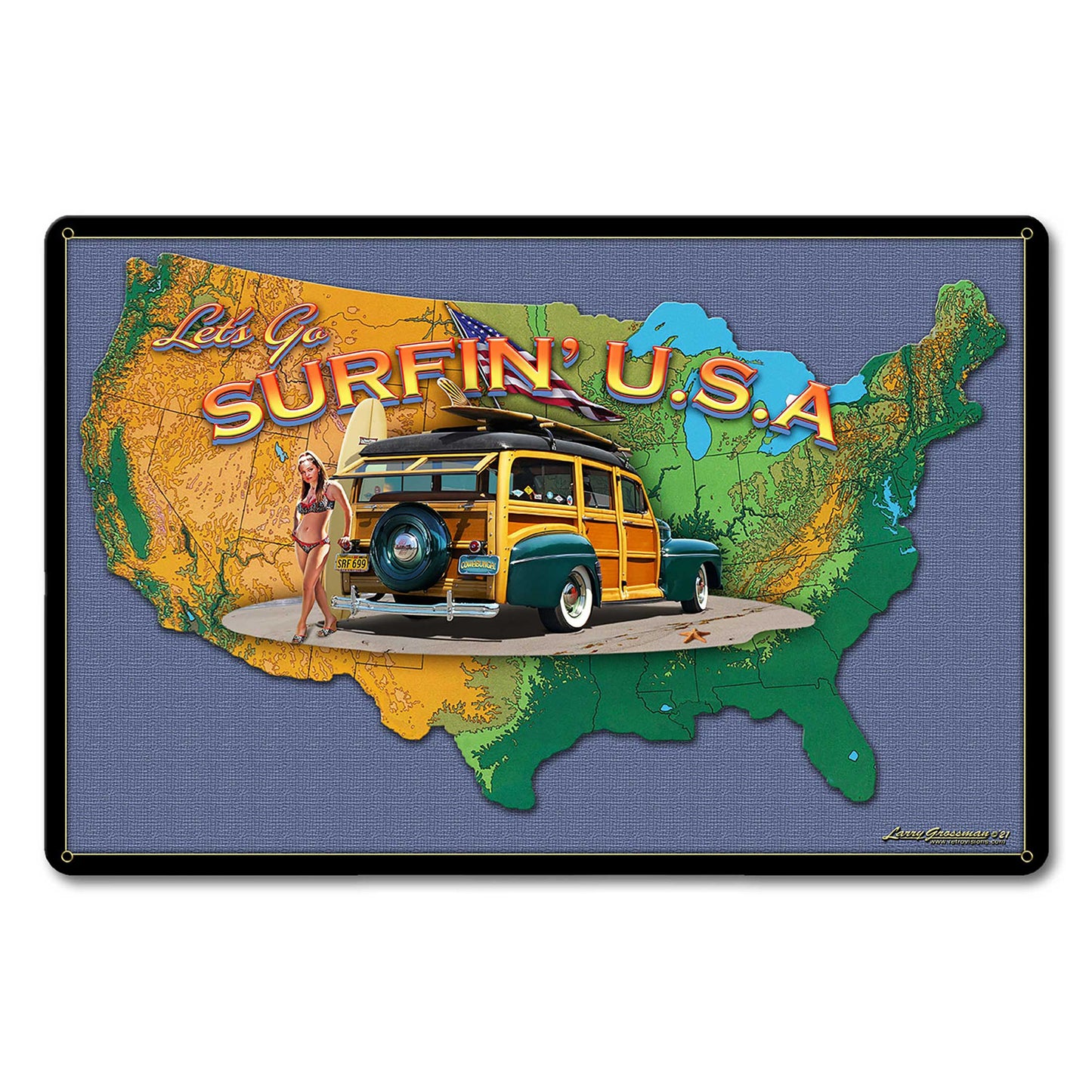 SURFIN USA MAP 24 x 16 Satin