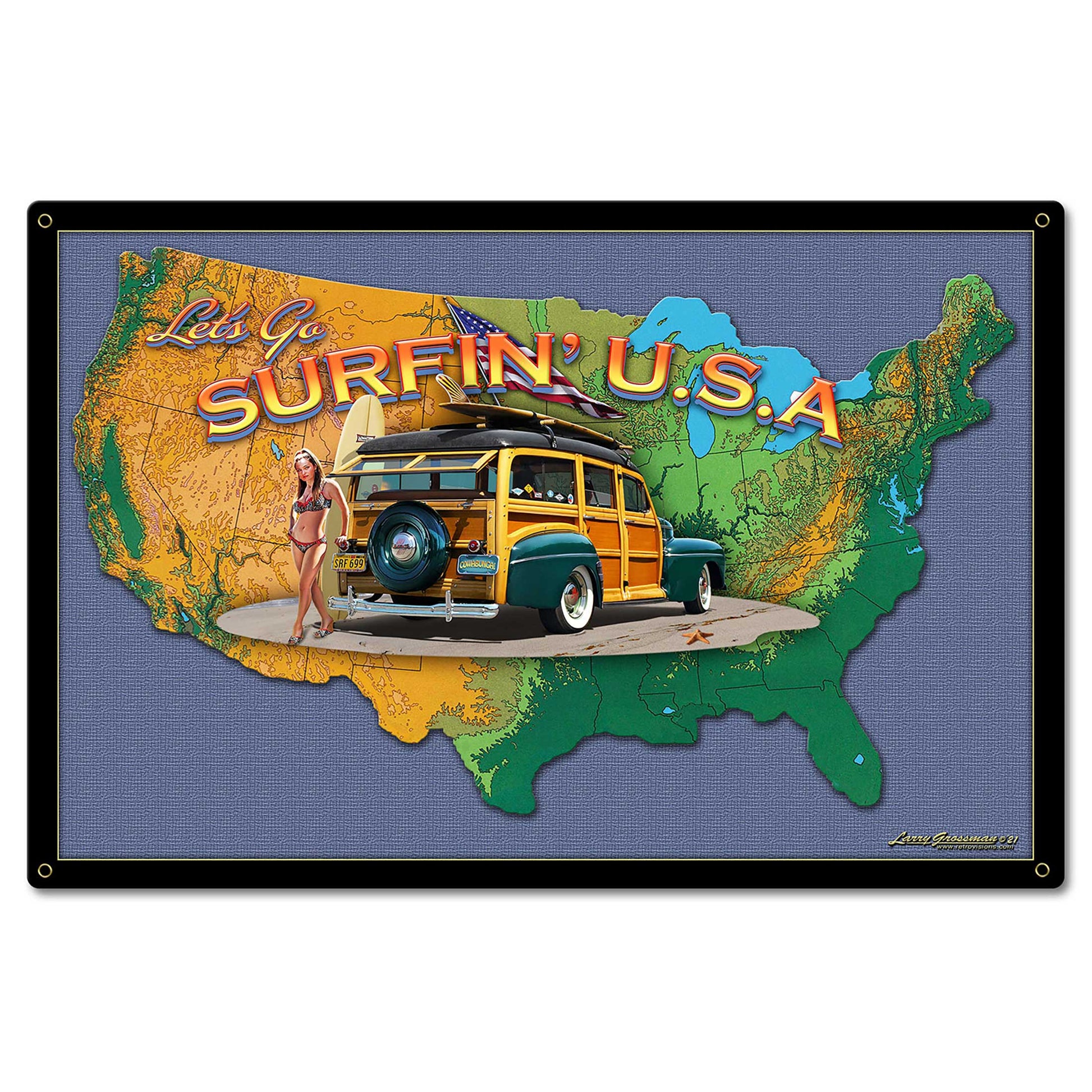 SURFIN USA MAP 36 x 24 Satin