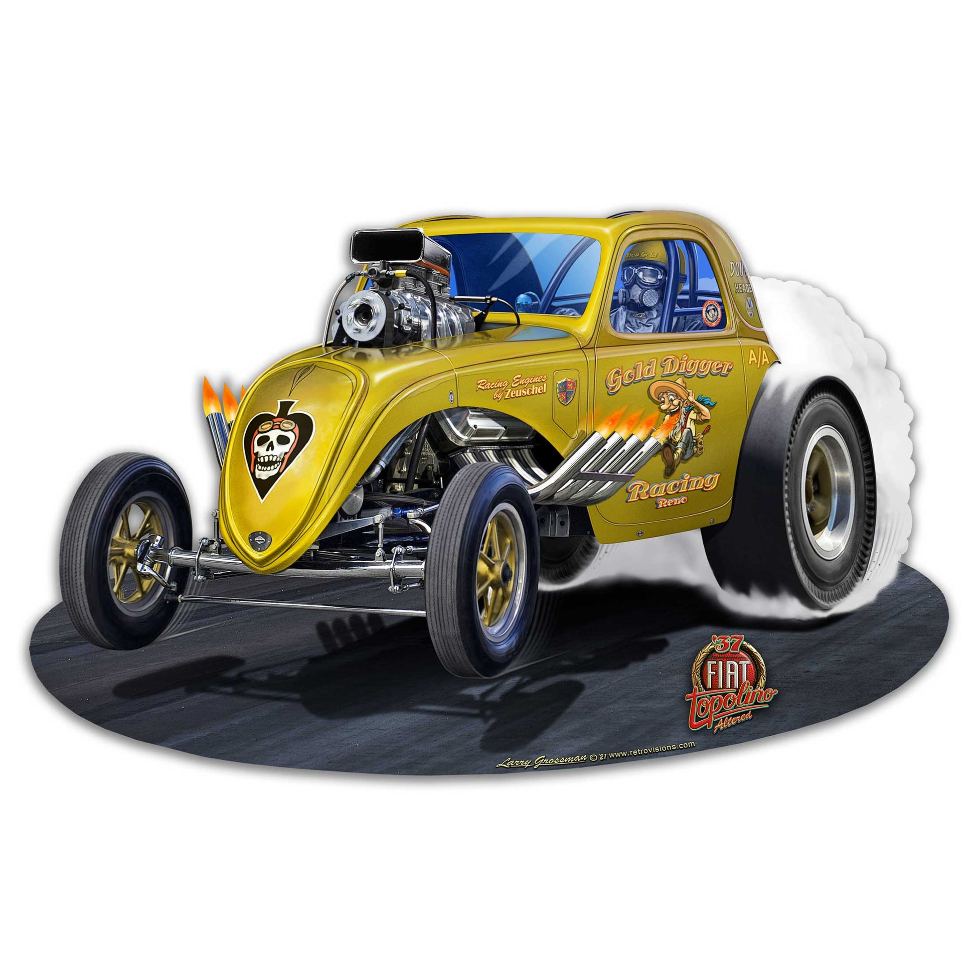 1937 FIAT DRAG CAR YELLOW 2 18 x 11 Custom Shape