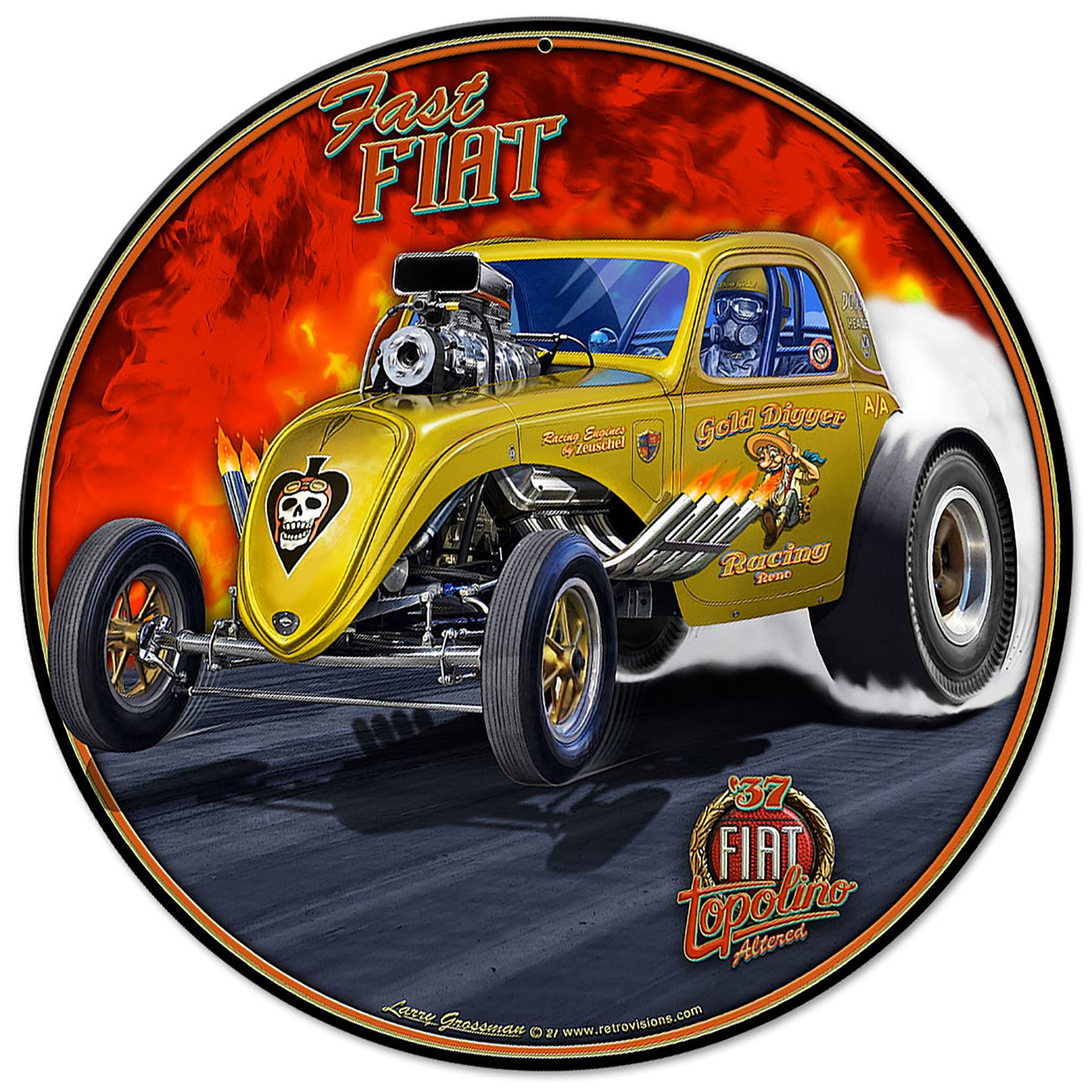 1937 FIAT DRAG CAR YELLOW 28 x 28 Round