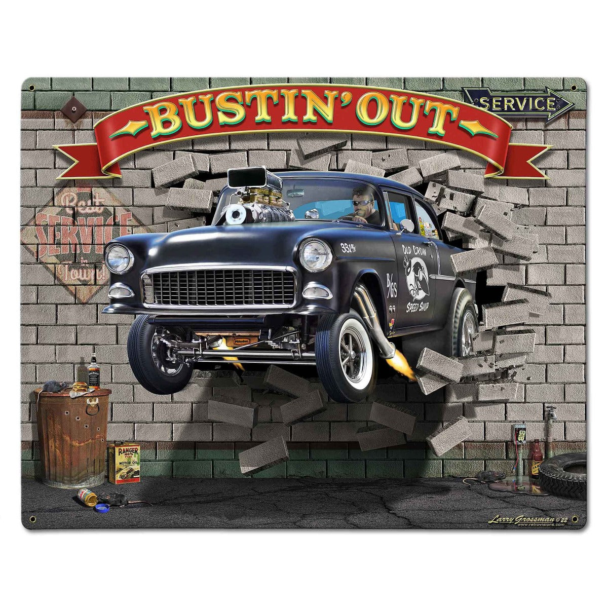 Break Out Cop Car 30 X 24 vintage metal sign