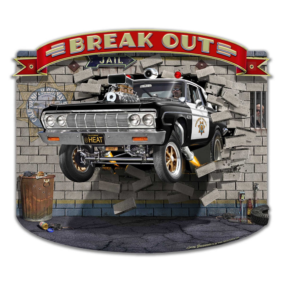 Cop Car Break Out 18 X 16 vintage metal sign
