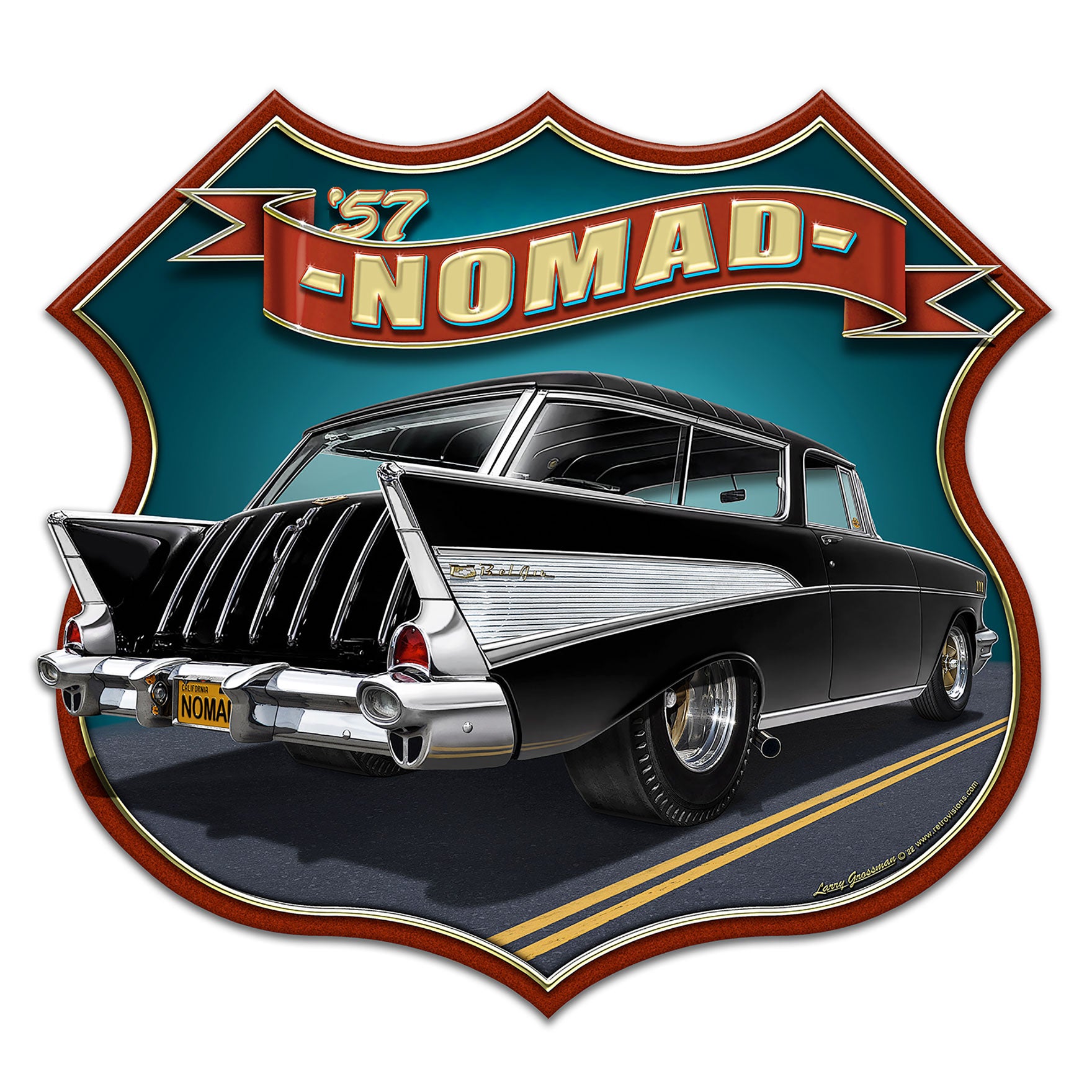 LGC281 - 1957 Nomad Shield 18 X 17 vintage metal sign by artist Larry ...