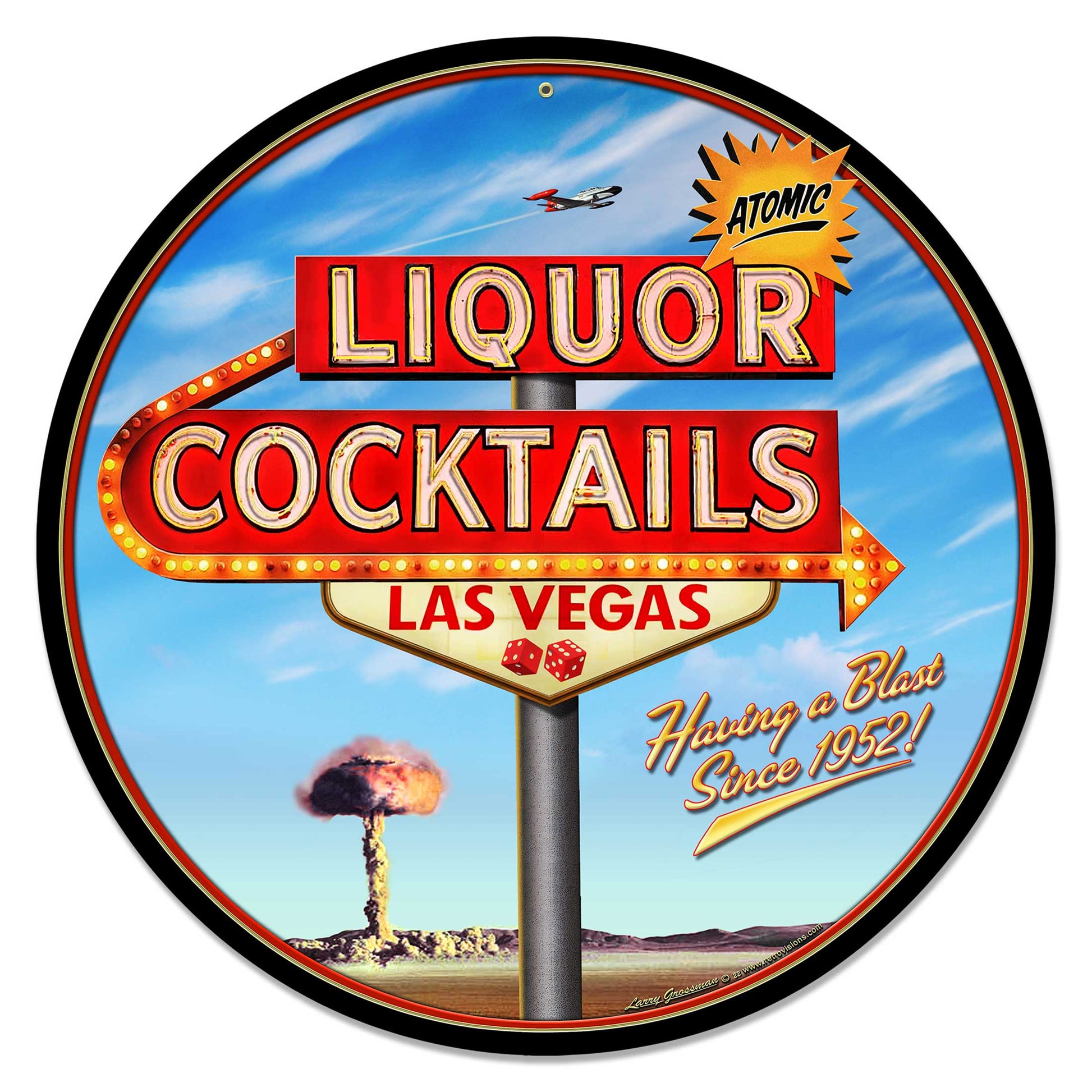 Atomic Liquor Cut out 16 X 14 vintage metal sign