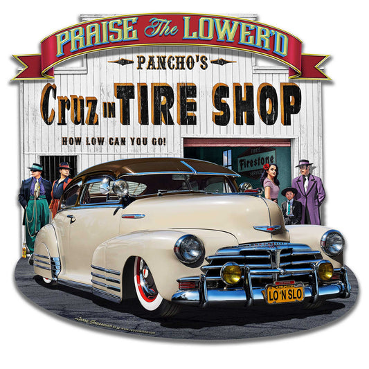 1948 Chevy Praise the Lowered Metal Sign 22in X21in 