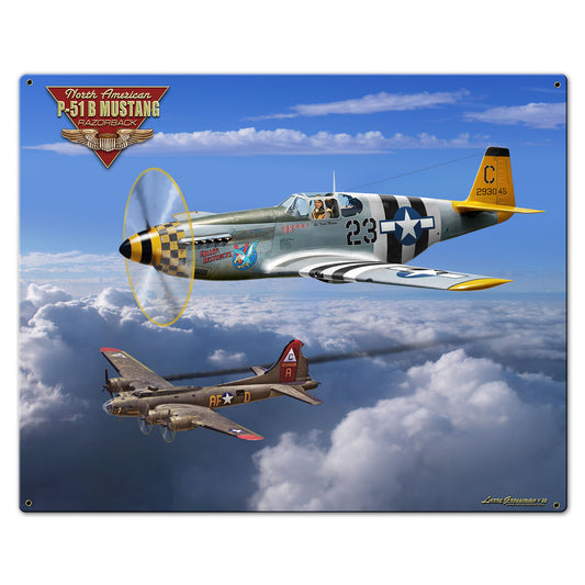 P-51B Mustang Metal Sign 16in X 11in 