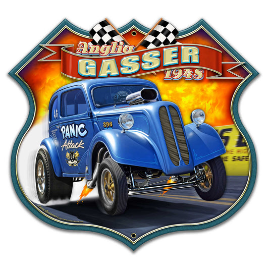 1948 ANGLIA GASSER Metal Sign 22in X 21in 