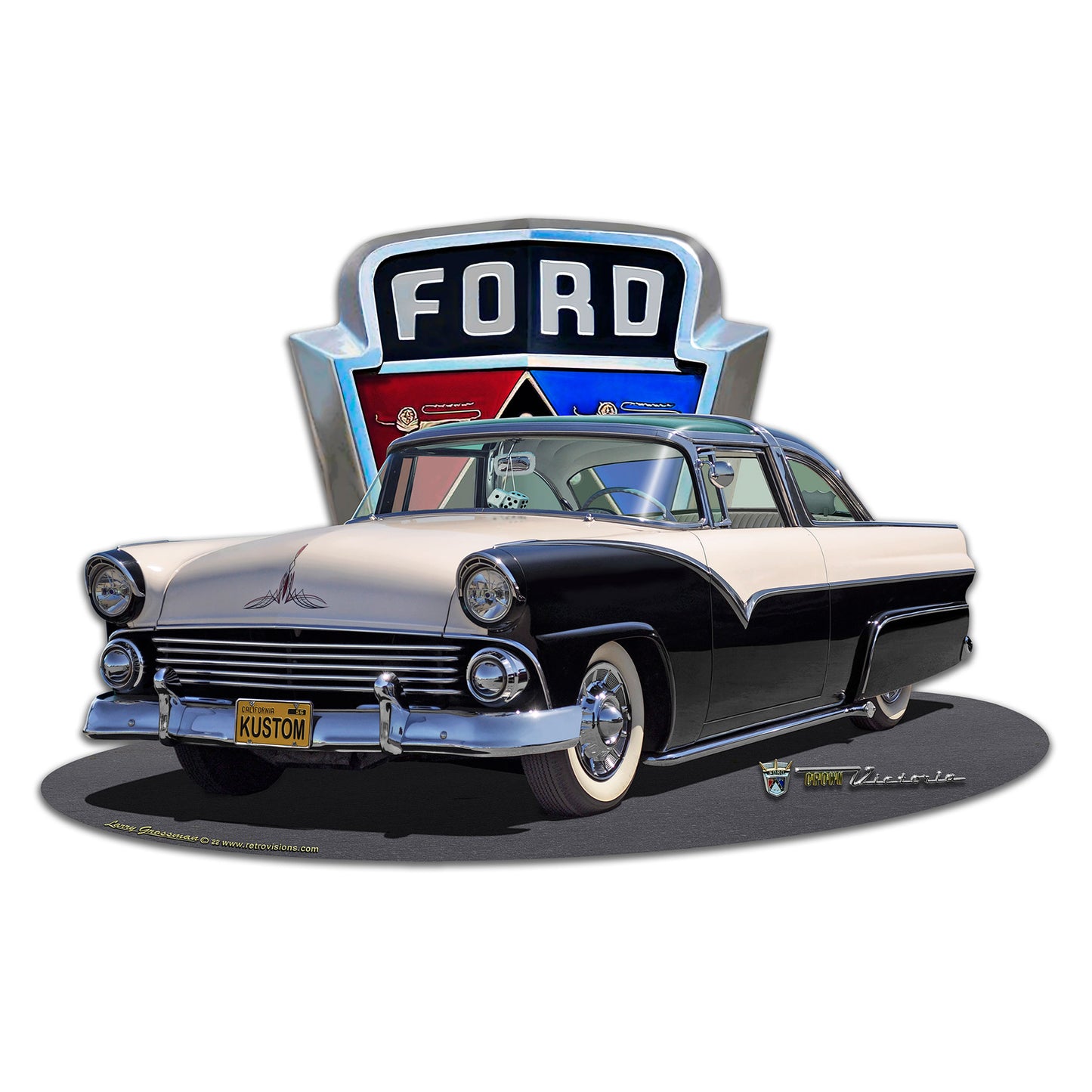 1955 Ford Kustom Emblem Metal Sign 18in X 12in 