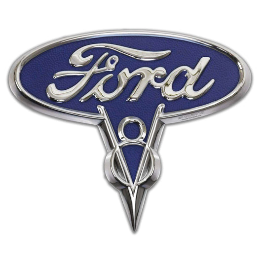 Ford V-8 Emblem Metal Sign 16in X 14in 
