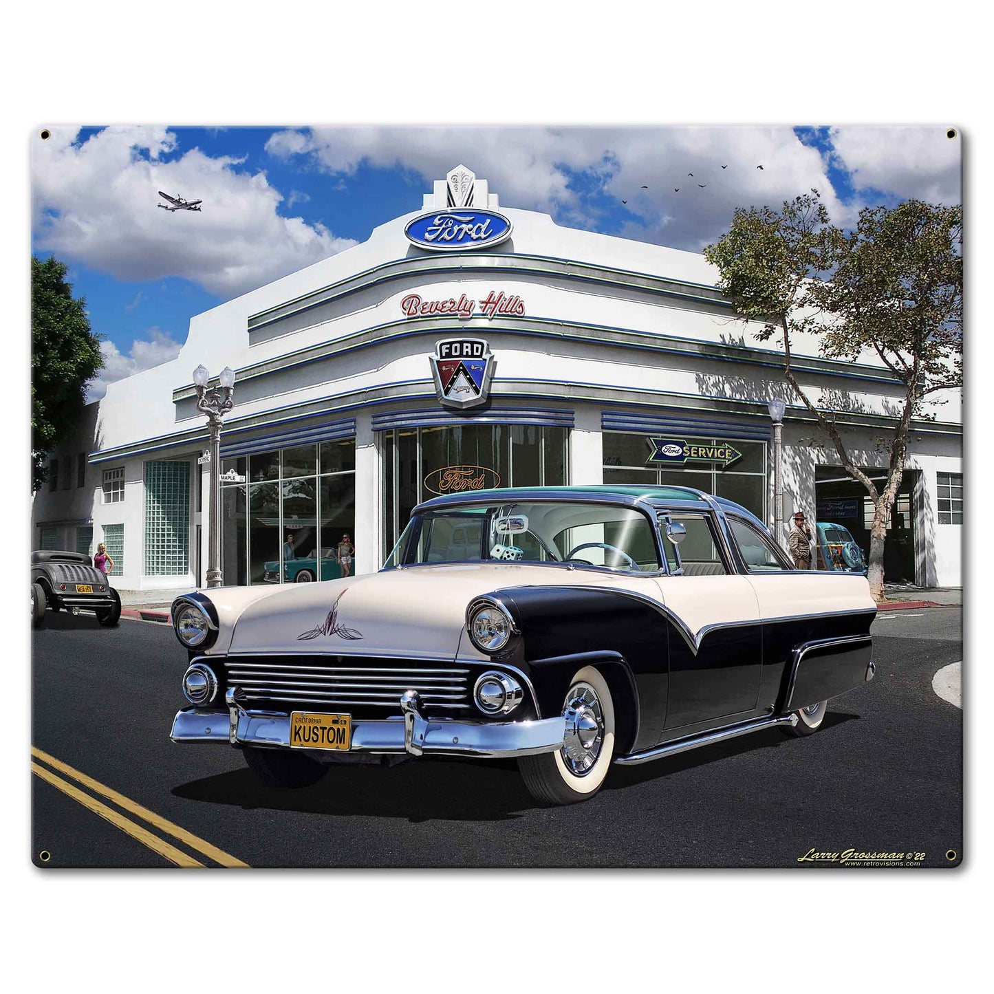 55 Ford Kustom Emblem Metal Sign 16in X 10in 