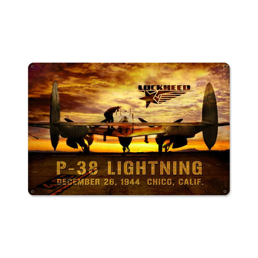 P-38 Lightning Sunset Vintage Sign