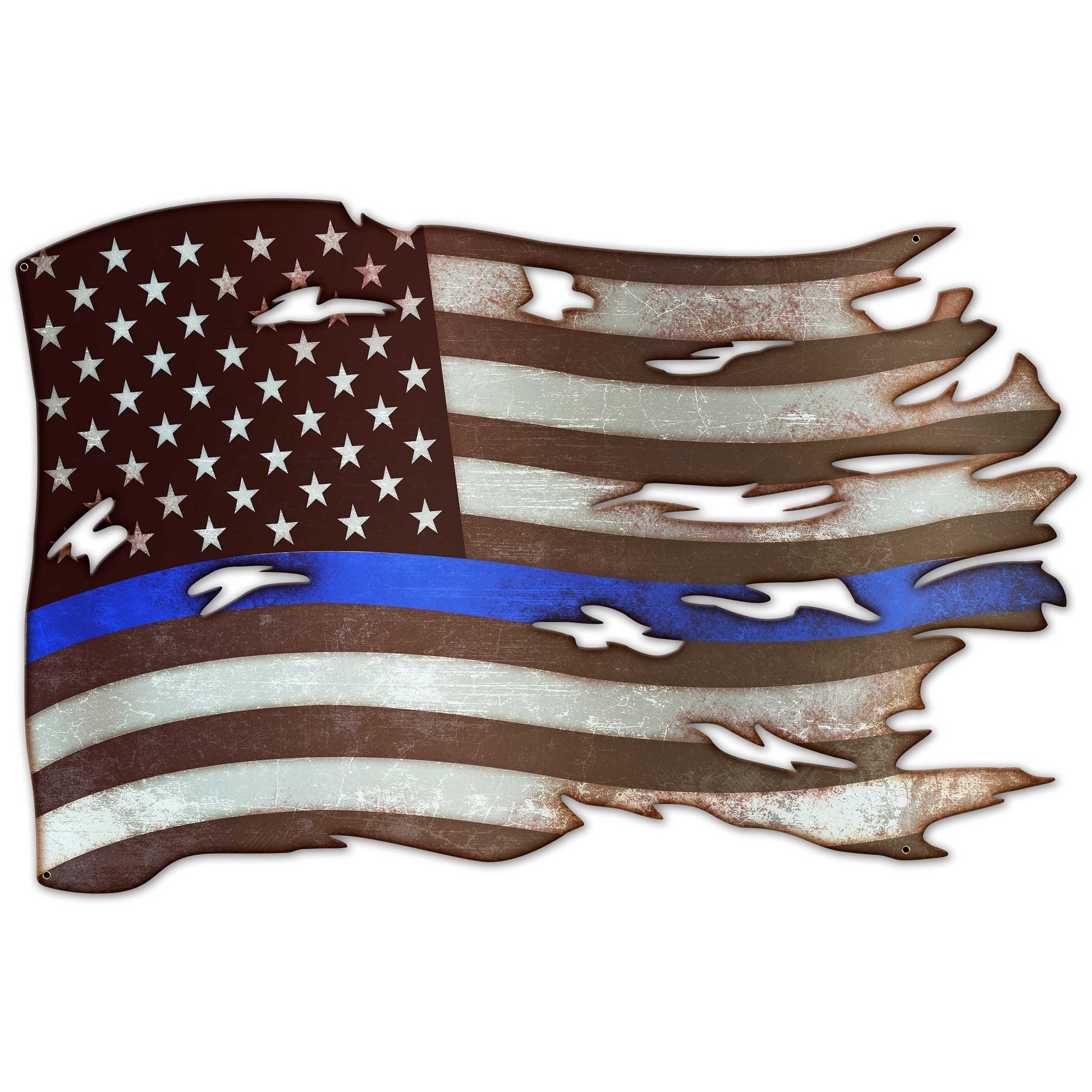 PSB392 - BLUE LINE TATTERED AMERICAN FLAG - PLASMA