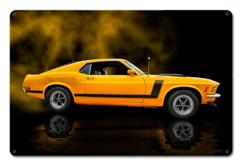 1970 YELLOW MUSTANG BOSS 302 FASTBACK Vintage Sign