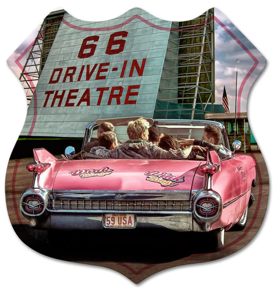 66 DRIVE IN THEATRE SHIELD SHAPE Vintage Sign - PLASMA