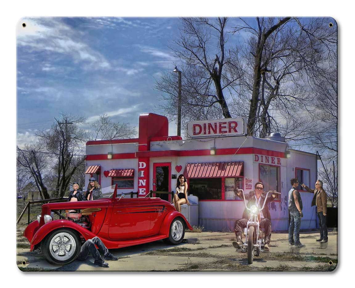 Red Heart Diner Vintage Sign